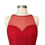 Andretta Donatello Red Gown XS Slit Mesh Beaded Detail Drama Glam Prom Pageant Photo 3