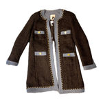 EDWARD ACHOUR PARIS Tweed Chain Trim Blazer Light Blue Trim Gold Buttons size S Brown Photo 0