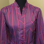 Vintage 70s 80s purple striped shirt secretary dress multi sizes Size L Photo 3