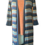 Style & Co  Petite Long Cardigan Sweater Blue Rust Tan LP Large Photo 0
