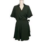 Vince Camuto NWT Wrap Front Mini Dress Pine Forest Dark Army Green Tie Waist New Photo 6