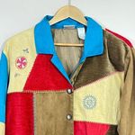 Vintage 90s Koret Suede Patchwork Button Up Jacket Women's 22W Colorful Blue Red Photo 2