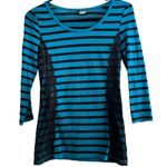 🪩4/$20!! Wallflower Lacy Striped 3/4 Length Sleeved Top Black and Turquoise M Blue Size M Photo 0