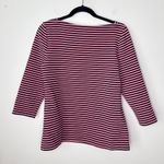 Talbots  Pink Blue Striped Stretch Boat Neck 3/4 Sleeve Top Medium Zipper Accents Photo 3
