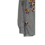 Quacker Factory  Women's Top Jeweled Embroidered Flowers Striped Button Up Medium Photo 2