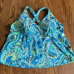 Lands' End Women Teal Green Paisley Racerback Tankini Swim Suit Top Plus Size 16W Photo 0