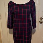 MNG Women’s Plaid Scoop Back Shift Dress Blue Photo 0