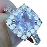 Aquamarine White Sapphire Halo Women's Engagement Ring in Sterling Silver Sz 6 Photo 8