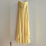 David's Bridal David’s Bridal Strapless Crinkle Chiffon Dress Godets, Style#F14865-ButterYellow Photo 10