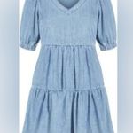 City Chic  Blue Cuffed Sleeve Crew Neck Sundress Photo 5