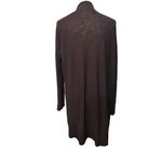 Eileen Fisher brown wool crepe long line loose knit open front cardigan Size L Photo 5