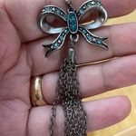 Handmade Oxidized Silver Tone Blue Crystal Bow Tassel Dangle Earrings Photo 3