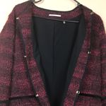 T Tahari  Women’s Tweed Knit Fringe Red Black Hook-Closures Suit Jacket Photo 4