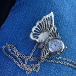 Lee Vintage SANDS Butterfly Necklace Watch Marcasite Silver Tone Watch Photo 4