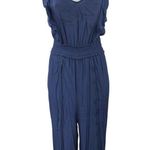 Loft Ann Taylor Blue Sleeveless Ruffle Smocked Wide Leg Romper Jumpsuit Size S Photo 2