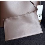 ZARA brown tote bag asymmetric detail leather shoulder bag purse suede interior Photo 2