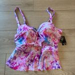 Torrid NWT  Underwire Tie Front Peplum Midkini Top Pink Tie Dye Size 1-D/DD Photo 1