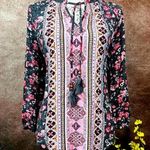 Mason & Belle Casey Tassel Detail Blouse Gray/Pink size S Photo 0