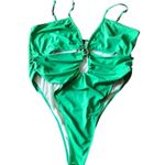 Pretty Little Thing  NWT Green Bead Detail Ruched Cut Out Plus Swimsuit Size 22 Photo 2