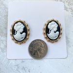 Anthropologie New! Black & White Gold Trim Portrait Cameo Oval Vintage Style Fun Earrings New Photo 3