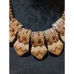 Women's Gold Statement Bib Necklace Chevron Pendant Lobster Clasp Jewelry Design Brown Photo 2