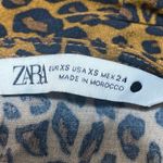 ZARA Women's Tan Leopard Animal Long Puff Sleeve Pleated Blouse Top Size XS Photo 2