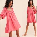 Free People  Mara Shimmer Puff Sleeves Dress Hot Pink - size small Photo 2