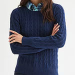 st. john's bay  Womens Crew Neck Long Sleeve Cable Knit Pullover Sweater Navy Photo 0