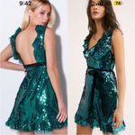 Free People green sequin siren ruffle party dress size 8 holiday wedding guest Photo 1