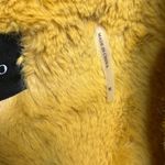 Dolce Cabo Black Herringbone Plaid Dad Oversized Boyfriend Yellow Gold Fur Coat Size M Photo 6