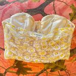 ZARA  floral daisy appliqué strapless corset white & yellow lace crop top  Photo 3