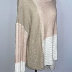Very J Green Ivory Tan Color Block Acrylic Boho Knit Crew Neck Sweater Large Photo 3