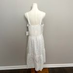 Japna  Dress Midi Eyelet Tiered Sweetheart Neckline Lined Smocked Stretch White Photo 7