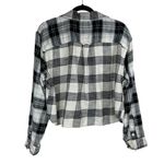 American Eagle  Cozy Cropped Flannel Shirt Sz Large Black White Plaid Photo 3
