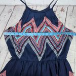 by & by Chevron Print Boho Western High Neck Mini Dress Navy Blue L Size L Photo 9