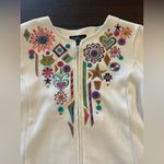 Bob Mackie  Wearable Art Cardigan Sweater White Embroidery Cat Floral Size  L Photo 2