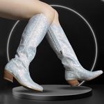 Boutique Women's Rhinestone Western Cowgirl Boots Knee High Medium Chunky Heel Boot 11 Photo 1
