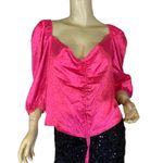 Vine & Love PINK SATIN LEOPARD PRINT PUFFED SLEEVE DRAWSTRING BLOUSE (3X) Photo 1