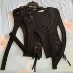 ZARA Black Ribbed Knit Shirt Lace-Up Grommets Photo 2