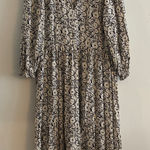 ZARA  Long Sleeve Floral Long Midi Dress Women’s Size Medium Black White Photo 0