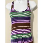 BCBGMAXAZRIA  Striped Tank Dress Purple Green Brown White Ruched Hem Size S Photo 2