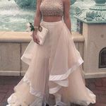 Terani Couture GLAMOUR by Beige White Beaded Tulle Two Piece Formal Prom Dress Photo 3
