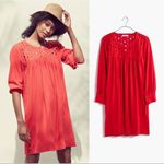 Madewell • Daybreak eyelet dress linen shift mini peasant boho Tropical Coral Photo 1