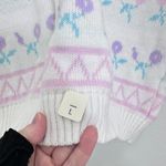 Vintage Grannycore Pastel Flower White Pink Purple 80s Crewneck Sweater Size‎ L Size L Photo 4