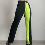 High‎ Waist Color Block Black Pants with Neon Green Stripe Size XS Photo 1