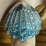 Natural Blue Apatite Sterling Silver Seashell Cocktail Ring Size 6 Photo 0