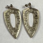 Retro Red and Silver Color Metal Dangle Earrings Pierced Post Aztec Tribal Photo 1