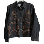 Chico's  Black Denim Jacket Embroidered‎ Beaded Boho Western Vintage Size Large Photo 0