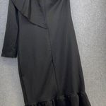 SheIn Women's One Shoulder Long Sleeve Ruffle Midi Dress Size 1XL Solid Black Photo 1
