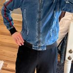 American Bazi Tad Denim Bomber Jacket Distressed Womens Small Photo 4